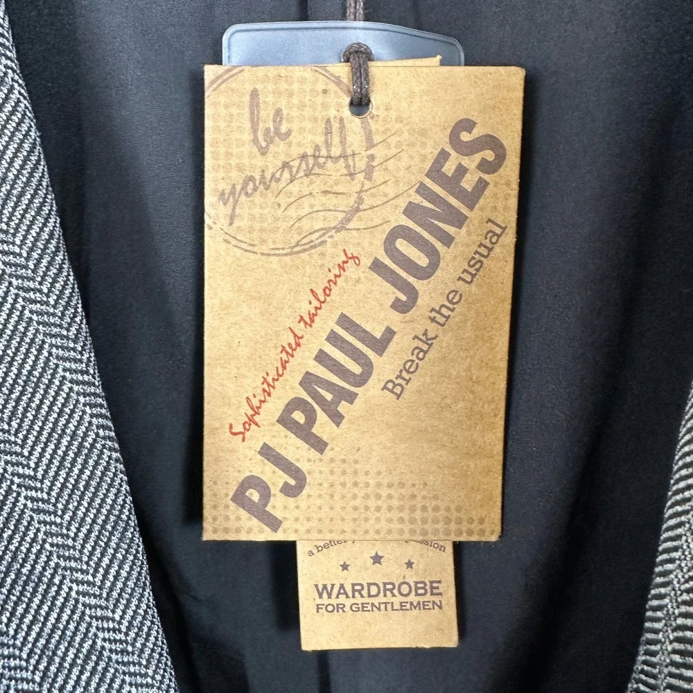 PJ Paul Jones Mens XL Blazer Grey Herringbone‎ Two Button Stretch Sport Coat NEW